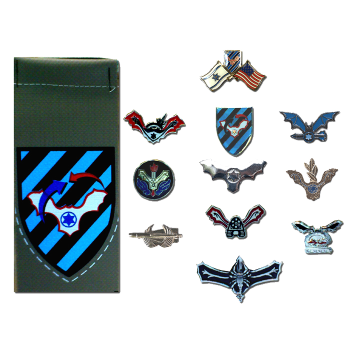 סט 12 סמלים ותג יחידה מערך ההגנה האווירית (הגנ"א) והמערך נגד מטוסים (נ"מ).