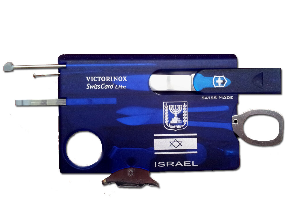 אולר שוויצרי - Swisscard Light כחול עם דגל ישראל, מגן דוד וסמל המנורה