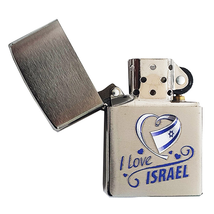 מצית זיפו ZIPPO 200 דגל ישראל מתנופף בצורת לב קלאסי כרום.