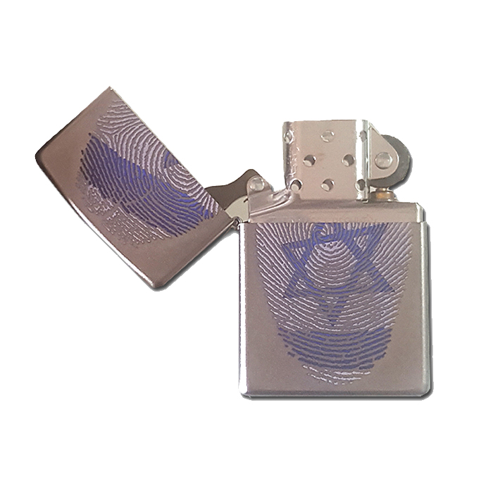 מצית זיפו   ZIPPO 205 דגל ישראל טביעת אצבעות קלאסי כרום סאטן